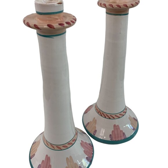 Vintage Pair Of Hand-Painted Ceramic Candlesticks Southwest 14" 7701 - Picture 11 of 15